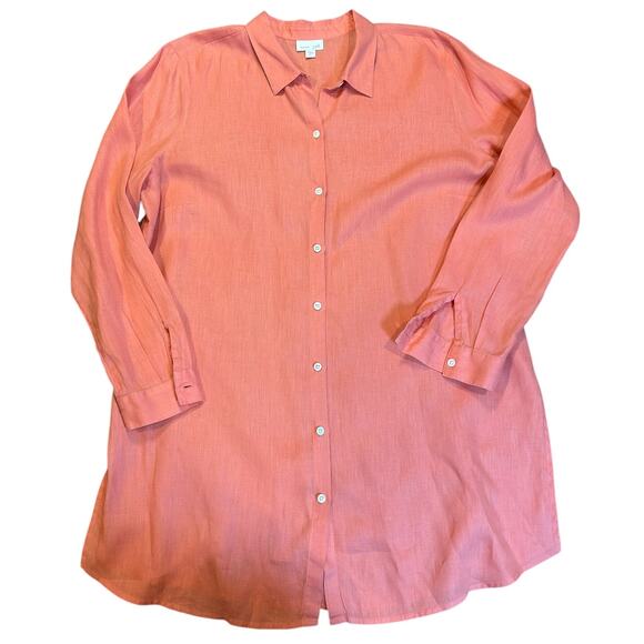 J. JILL Love Linen Peach Melon 100% Linen Long Sleeve Button Up Women's XL - Picture 7 of 8